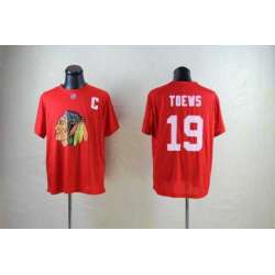 Men Chicago Blackhawks #19 Jonathan Toews Player Name and Number T-Shirt Red