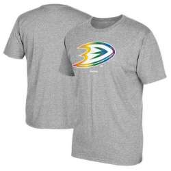 Men's Anaheim Ducks Gray Reebok Rainbow Pride Short Sleeve T-Shirt FengYun