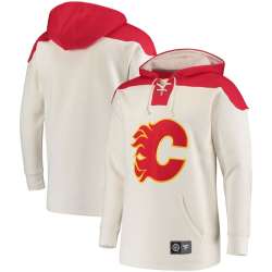 Men\'s Calgary Flames Fanatics Branded White Red Breakaway Lace Up Hoodie