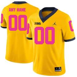 Men's Customized Michigan Wolverines Yellow 2018 Breast Cancer Awareness College Football Jersey