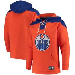 Men\'s Edmonton Oilers Fanatics Branded Orange Navy Breakaway Lace Up Hoodie