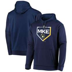 Men\'s Milwaukee Brewers Majestic 2019 Postseason Dugout Authentic Pullover Hoodie Navy