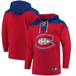 Men\'s Montreal Canadiens Fanatics Branded Red Navy Breakaway Lace Up Hoodie