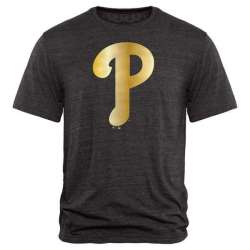 Men's Philadelphia Phillies Fanatics Apparel Gold Collection Tri-Blend T-Shirt LanTian - Black