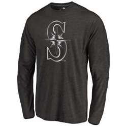 Men\'s Seattle Mariners Platinum Collection Long Sleeve Tri-Blend T-Shirt LanTian - Black