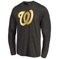 Men's Washington Nationals Gold Collection Long Sleeve Tri-Blend T-Shirt LanTian - Black