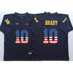 Michigan Wolverines #10 Tom Brady Navy USA Flag College Stitched Jersey