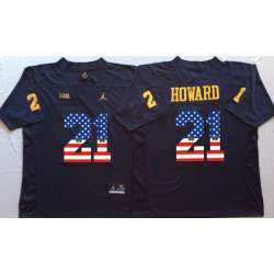 Michigan Wolverines #21 Desmond Howard Navy White USA Flag College Stitched Jersey