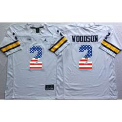 Michigan Wolverines #2 Charles Woodson White USA Flag College Stitched Jersey