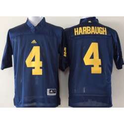 Michigan Wolverines #4 Jim Harbaugh Navy Blue Jerseys