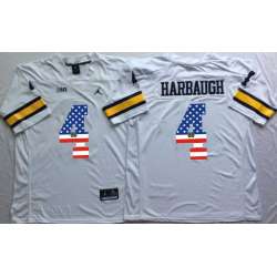 Michigan Wolverines #4 Jim Harbaugh White USA Flag College Stitched Jersey