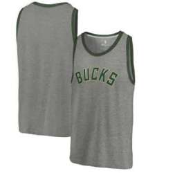 Milwaukee Bucks Fanatics Branded Wordmark Tri-Blend Tank Top - Heathered Gray