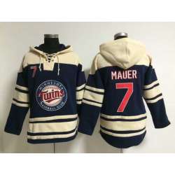 Minnesota Twins #7 Joe Mauer Dark Blue Stitched Hoodie