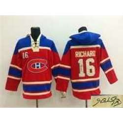 Montreal Canadiens #16 Henri Richard Red Stitched Signature Edition Hoodie