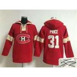 Montreal Canadiens #31 Carey Price Red Solid Color Stitched Signature Edition Hoodie