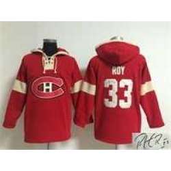 Montreal Canadiens #33 Patrick Roy Red Solid Color Stitched Signature Edition Hoodie