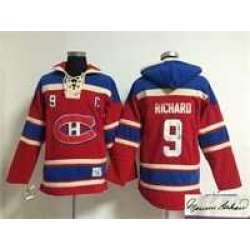 Montreal Canadiens #9 Maurice Richard Red Stitched Signature Edition Hoodie