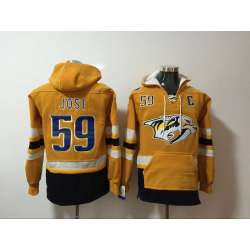 Nashville Predators #59 Roman Josi Yellow All Stitched Hooded Sweatshirt