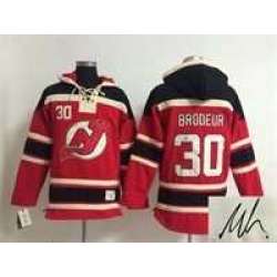 New Jersey Devils #30 Martin Brodeur Red Stitched Signature Edition Hoodie