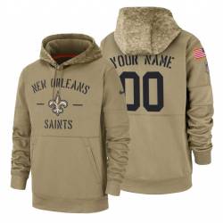 New Orleans Saints Customized Nike Tan Salute To Service Name & Number Sideline Therma Pullover Hoodie