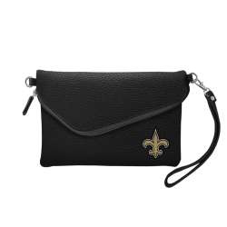New Orleans Saints Purse Pebble Fold Over Crossbody Black - Special Order
