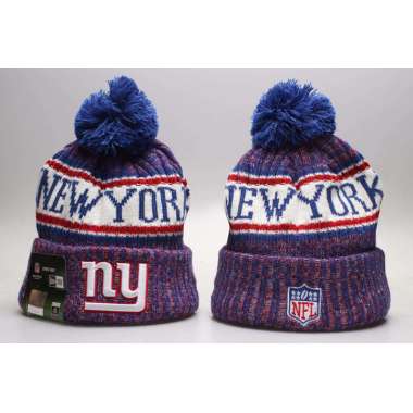 New York Giants Royal Wordmark Cuffed Pom Knit Hat YP