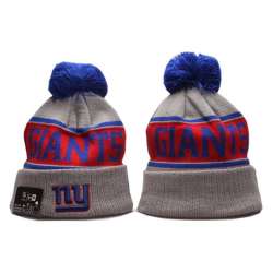 New York Giants Team Logo Gray Royal Wordmark Cuffed Pom Knit Hat YP