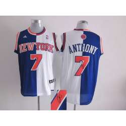 New York Knicks #7 Carmelo Anthony Revolution 30 Swingman Blue And White Split Signature Edition Jerseys