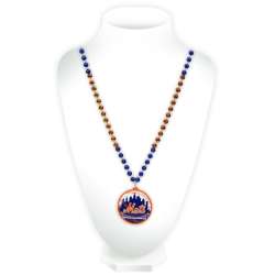 New York Mets Mardi Gras Beads with Medallion
