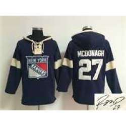 New York Rangers #27 Ryan McDonagh Blue Solid Color Stitched Signature Edition Hoodie
