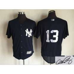 New York Yankees #13 Alex Rodriguez Navy Blue (No Name) Flexbase Collection Stitched Signature Edition Jersey