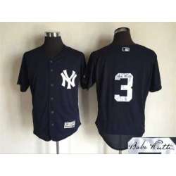 New York Yankees #3 Babe Ruth Navy Blue (No Name) Flexbase Collection Stitched Signature Edition Jersey