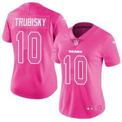 Nike Chicago Bears #10 Mitchell Trubisky Pink Women's NFL Limited Rush Fashion Jersey DingZhi