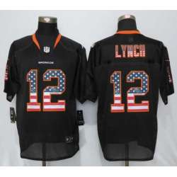 Nike Denver Broncos #12 Lynch USA Flag Fashion Black Men's Stitched Elite Jersey