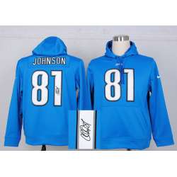 Nike Detroit Lions #81 Calvin Johnson Signature Edition Pullover Hoodie Light Blue