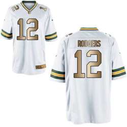 Nike Green Bay Packers #12 Aaron Rodgers White Gold Elite Jersey Dingwo