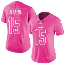 Nike Green Bay Packers #15 Bart Starr Pink Women's NFL Limited Rush Fashion Jersey DingZhi