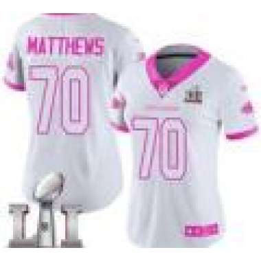 Nike Jake Matthews Women's WhitePink Limited Jersey #70 NFL Atlanta Falcons Super Bowl LI 51 Rush Fashion