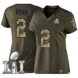 Nike Matt Ryan Women's Green Limited Jersey #2 NFL Atlanta Falcons Super Bowl LI 51 Salute To Service