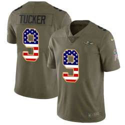 Nike Ravens 9 Justin Tucker Olive USA Flag Salute To Service Limited Jersey Dyin