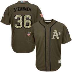 Oakland Athletics #36 Terry Steinbach Green Salute to Service Stitched Baseball Jersey Jiasu
