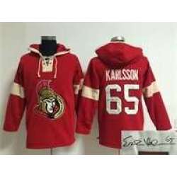 Ottawa Senators #65 Erik Karlsson Red Solid Color Stitched Signature Edition Hoodie