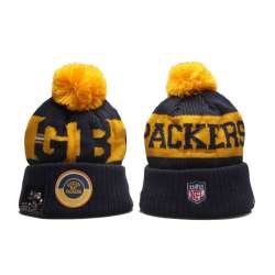 Packers Team Logo Black Yellow 2020 NFL Sideline Pom Cuffed Knit Hat YP