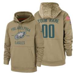 Philadelphia Eagles Customized Nike Tan Salute To Service Name & Number Sideline Therma Pullover Hoodie