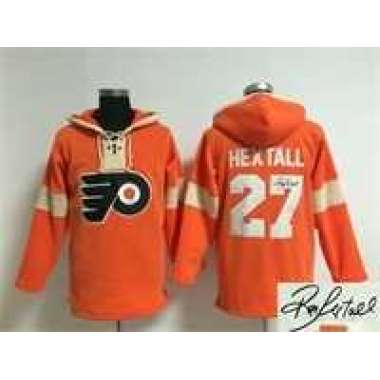 Philadelphia Flyers #27 Ron Hextall Orange Solid Color Stitched Signature Edition Hoodie