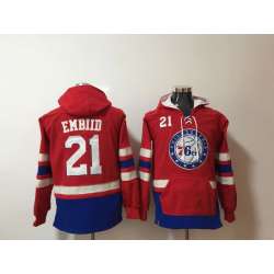Philadelphia Philadelphia 76ers #21 Joel Embiid Red All Stitched Hooded Sweatshirt