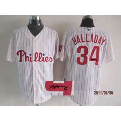 Philadelphia Phillies #34 Roy Halladay White Pinstripe Signature Edition Jerseys