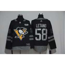 Pittsburgh Penguins #58 Kris Letang Black 100th Anniversary Adidas Jersey
