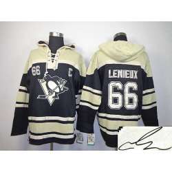 Pittsburgh Penguins #66 Mario Lemieux Black Stitched Signature Edition Hoodie