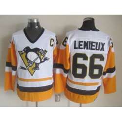 Pittsburgh Penguins #66 Mario Lemieux White Yellow CCM Throwback Jerseys